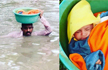 Vadodara Cop carries 2-year-old in tub on his head in neck-deep water