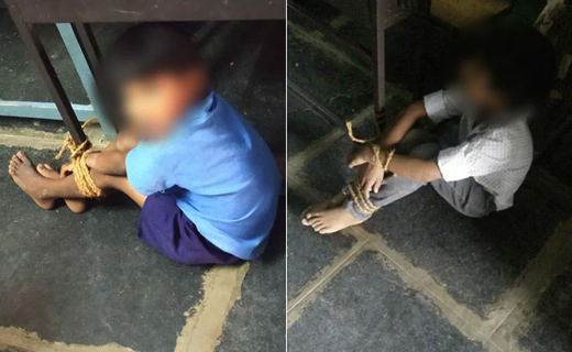 Andhra boys tied to School bench. One allegedly wrote a love letter